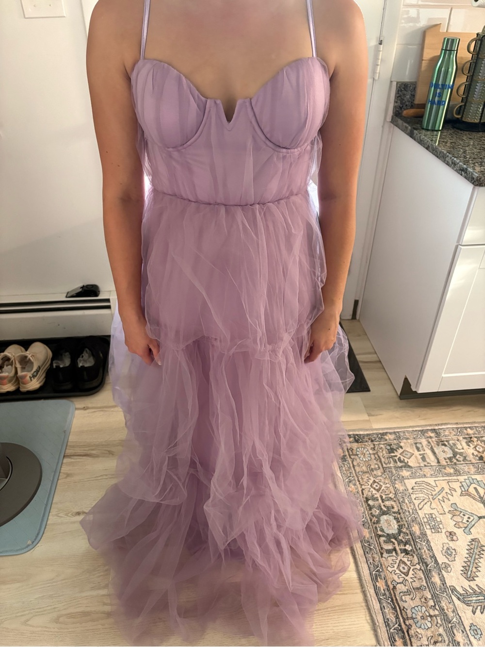 Lulu's Lavender Tiered Tulle Maxi Dress